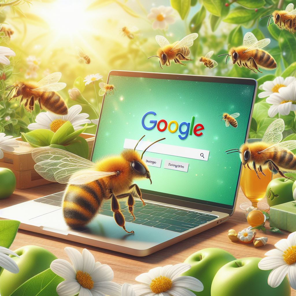 A honeybee working on a computer